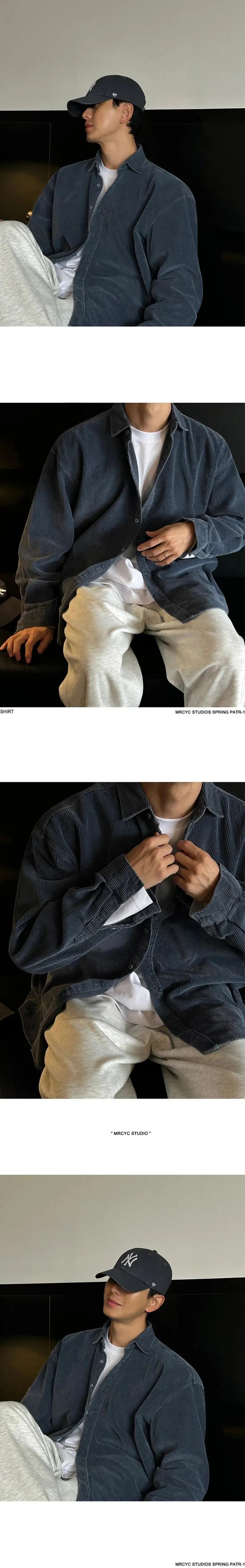 Design Corduroy Shirt Jacket Navy Blue Outerwear - 7
