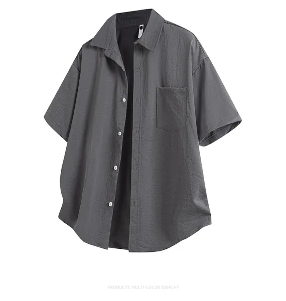 Design Oversized Short-Sleeve Shirt Beige Tops Shirt - 20