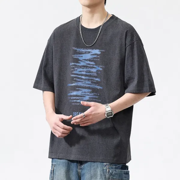 Design Graphic Print Washed Gray Oversized T-Shirt - 1