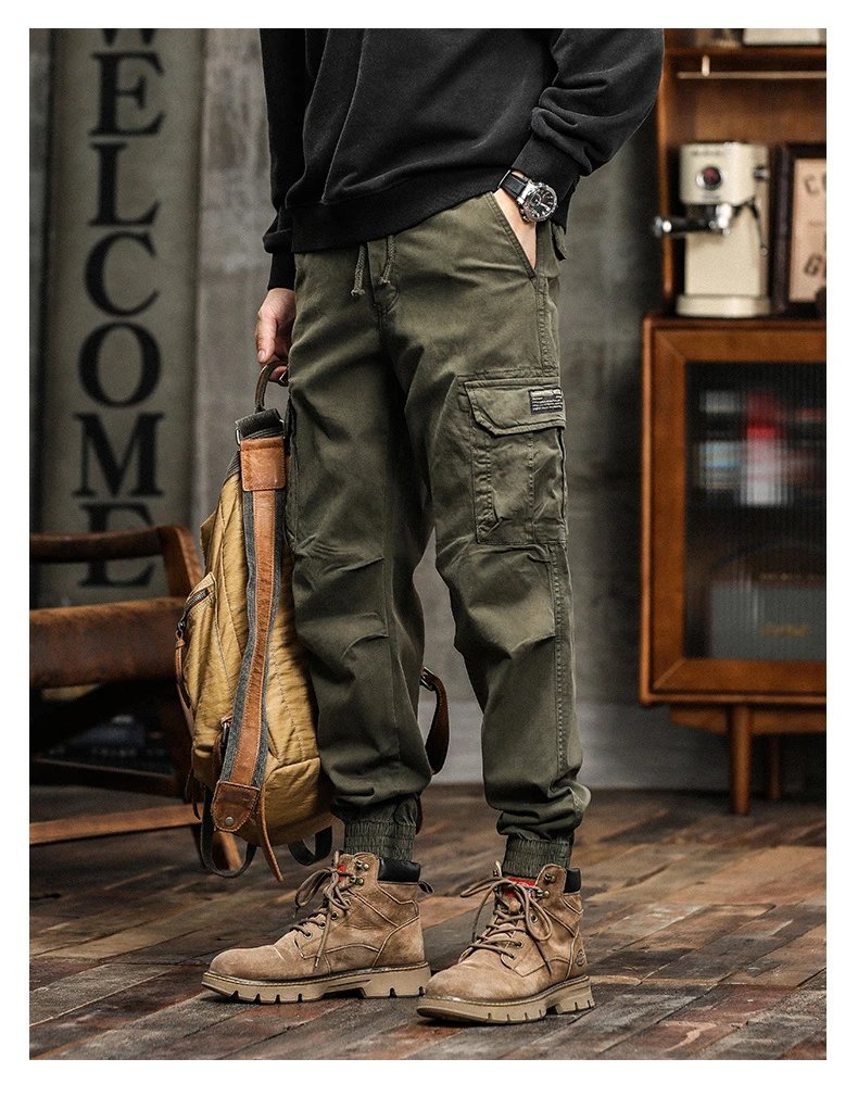 Design Cargo Pants Black with Zippered Pocket and Elastic Cuff Pants - 4