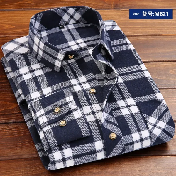 Design Classic Plaid Shirt Navy and White - 1