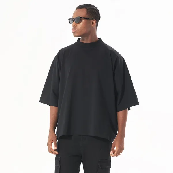 Design Oversized Mock Neck T-Shirt Black - 1