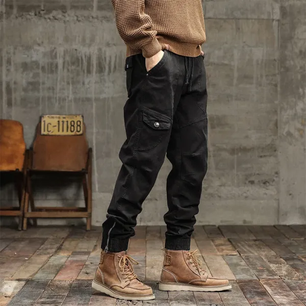 Design Cargo Jogger Pants Black with Zippered Cuffs - 1