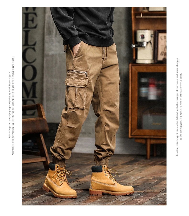 Design Cargo Pants Black with Zippered Pocket and Elastic Cuff Pants - 12