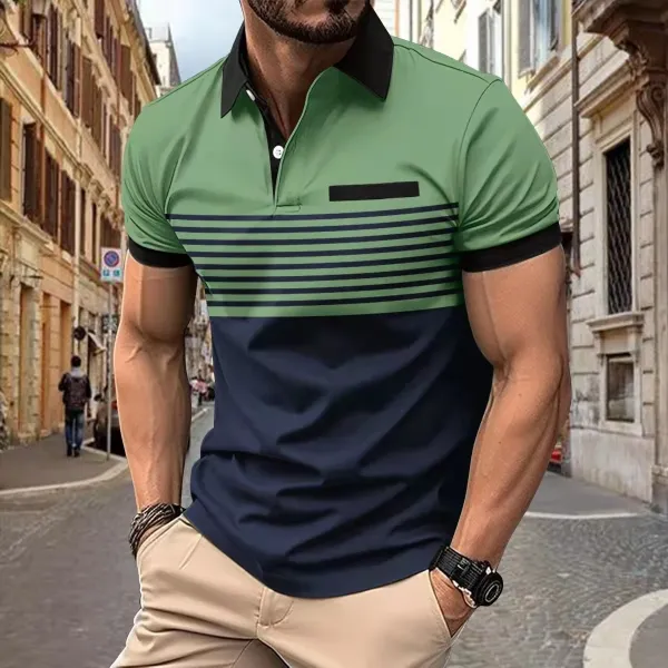 Design Color-Block Stripe Polo Navy Gray Black Tops Polo - 9