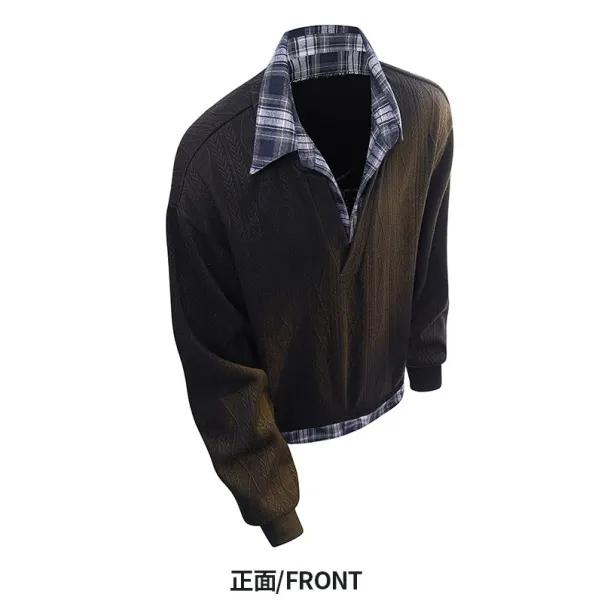 Design NASA x Unknown Brand Layered Collar Knit Pullover Black Olive Gradient Sweater - 12