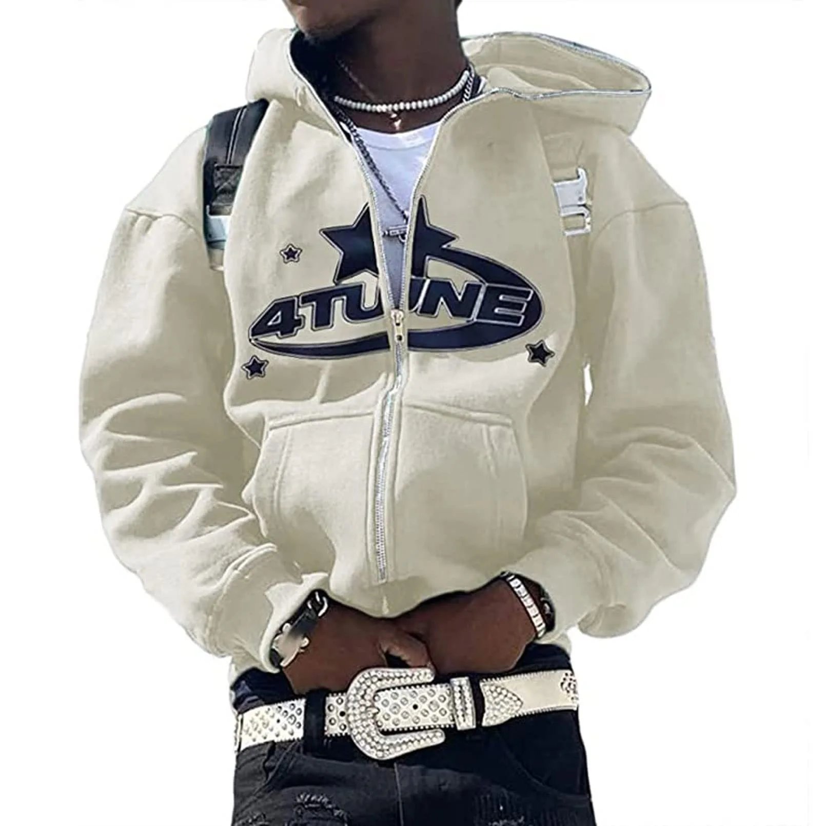 Design 4TUNE Star Logo Zip-Up Hoodie Gray Hoodie - 3