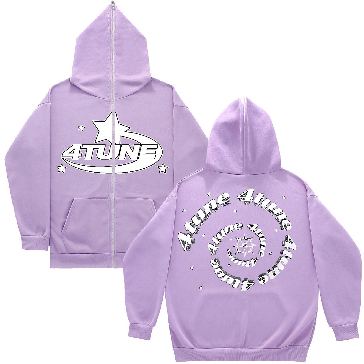 Design 4TUNE Star Logo Zip-Up Hoodie Gray Hoodie - 4