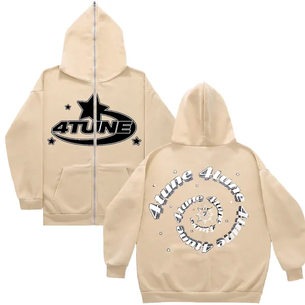Design 4TUNE Star Logo Zip-Up Hoodie Beige Hoodie - 1