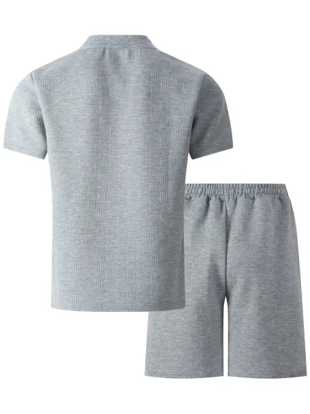 Design Textured Gray Oversized T-Shirt and Shorts Set - 17
