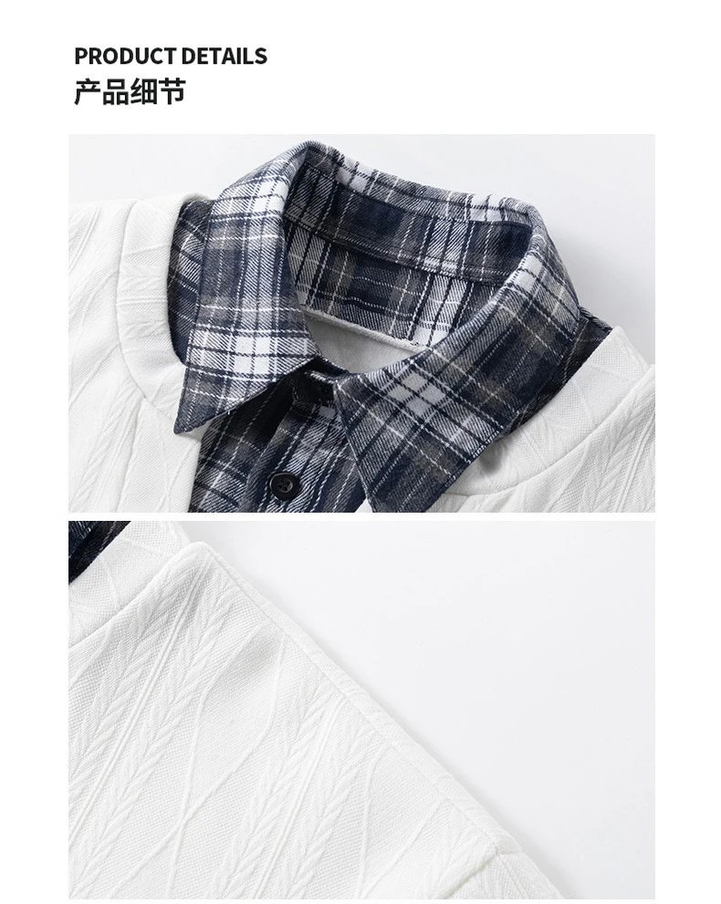 Design NASA x Design Layered Collar Shirt White Plaid Trim Tops Shirt - 14