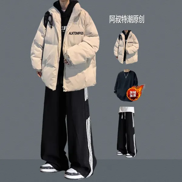 Design ALKTDMPGS Puffer Jacket Black + Gradient Wide-Leg Jeans Gray Outerwear - 5