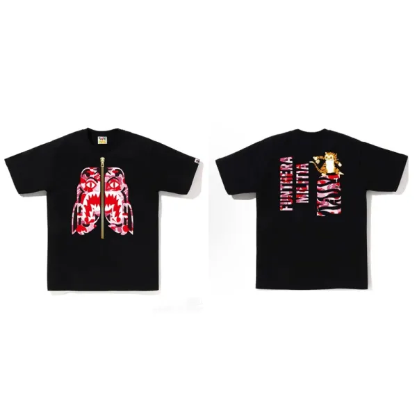 A Bathing Ape Zipper Shark Camo T-Shirt Black - 1