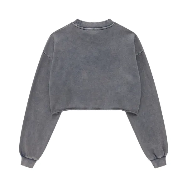 Design Cropped Acid Wash Gray Sweatshirt Sweater - 9