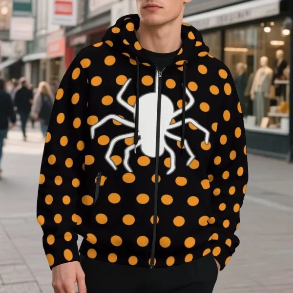Design Spider Polka Dot Black Orange Hoodie - 1