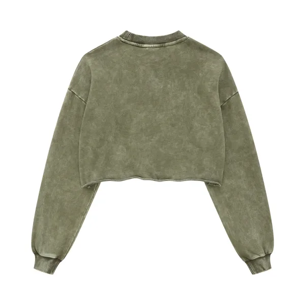 Design Cropped Acid Wash Gray Sweatshirt Sweater - 15