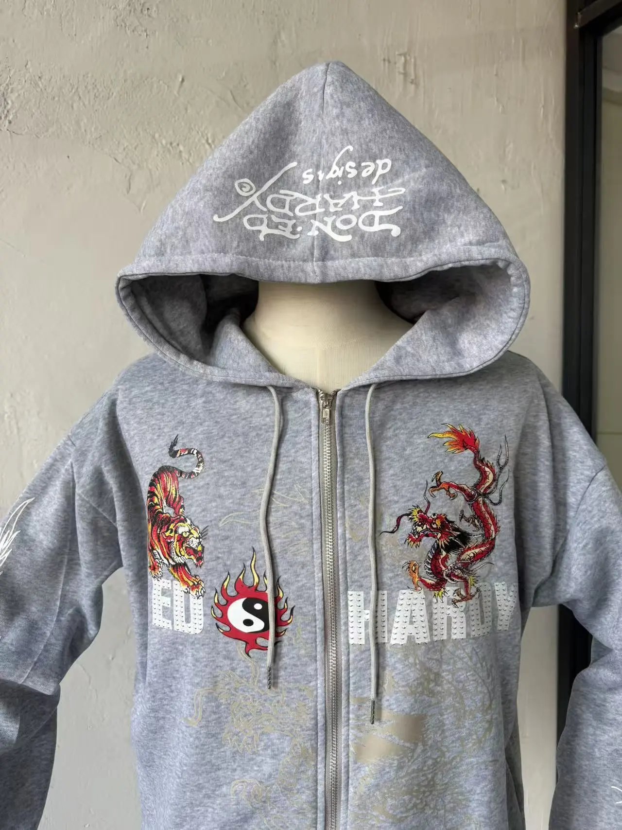 Design Ed Hardy Tattoo Hoodie Olive Green Zip-Up Hoodie - 14
