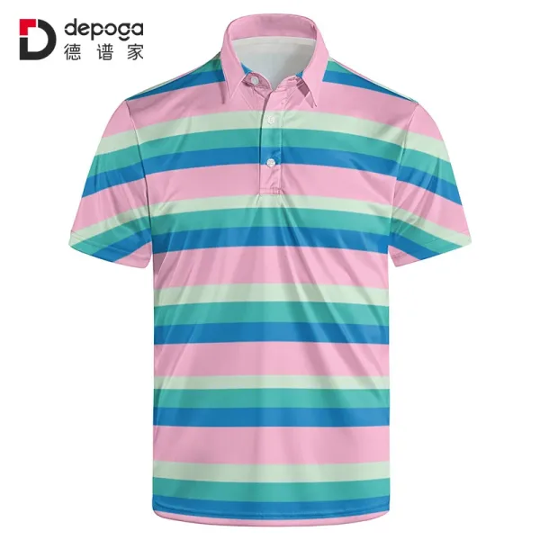 Design Depoga Striped Polo Pink Blue Green Polo Tops Polo - 1