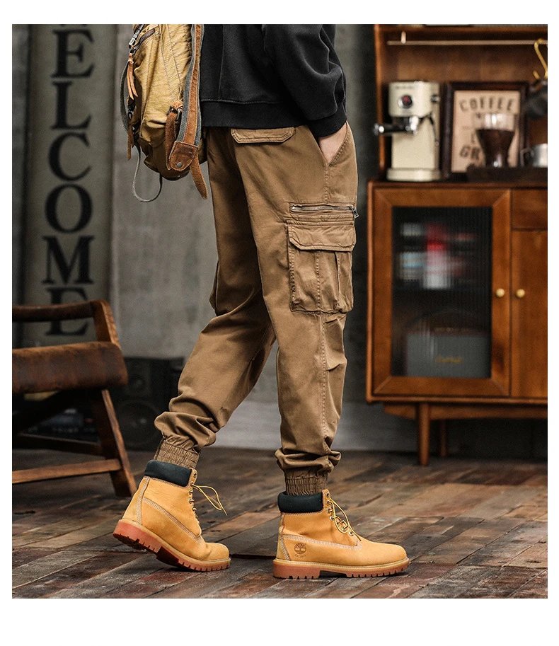 Design Cargo Pants Black with Zippered Pocket and Elastic Cuff Pants - 13