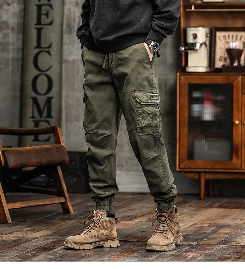 Design Cargo Pants Black with Zippered Pocket and Elastic Cuff Pants - 14
