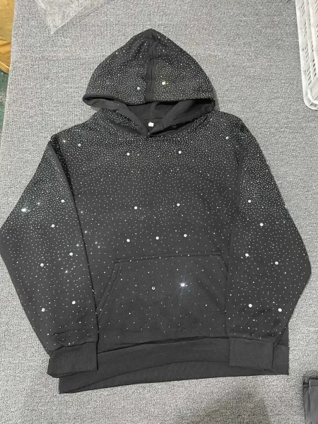 Design Rhinestone-Embellished Black Hoodie - 1