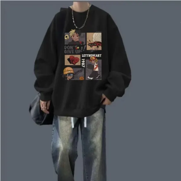 Design Graphic Print Oversized Hoodie Black - 1
