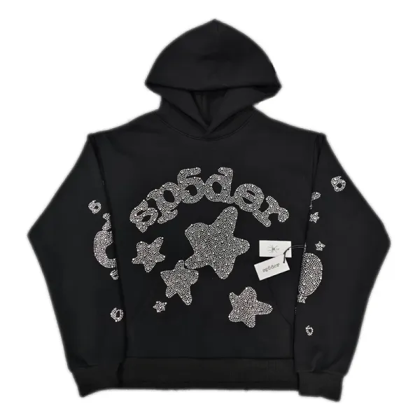 SP5DER Crystal Embellished Black Hoodie - 1