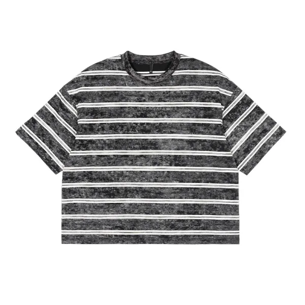 Design Striped Acid Wash T-Shirt Black / White - 1