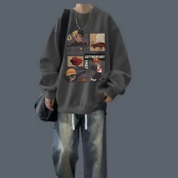 Design Graphic Print Oversized Hoodie and Washed Gradient Pants Set - 7