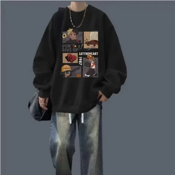 Design Graphic Print Oversized Hoodie and Washed Gradient Pants Set - 8
