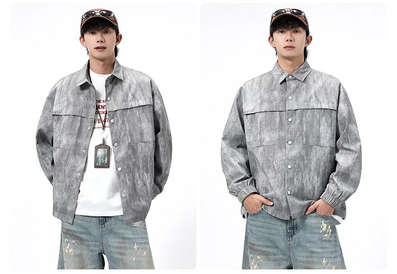 Design Acid Wash Gray Oversized Shirt Jacket Outerwear.jacket - 19