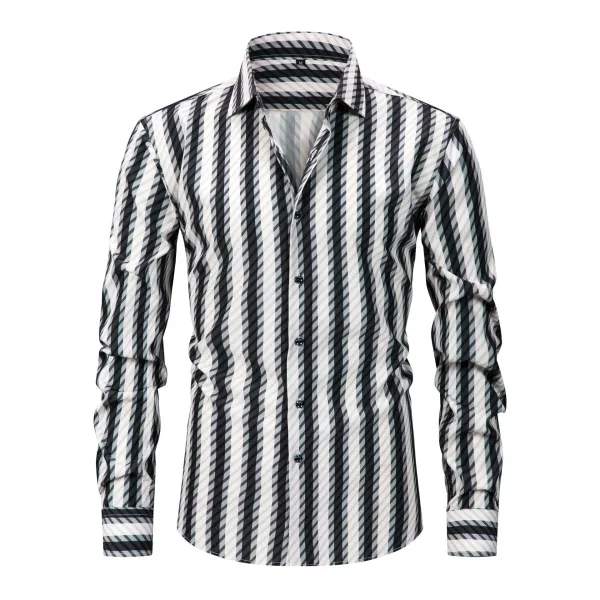 Design Striped Pattern Long Sleeve Button-Up Shirt Tops Shirt - 1