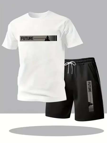 Design Future Graphic Tee and Shorts Set White / Black - 3