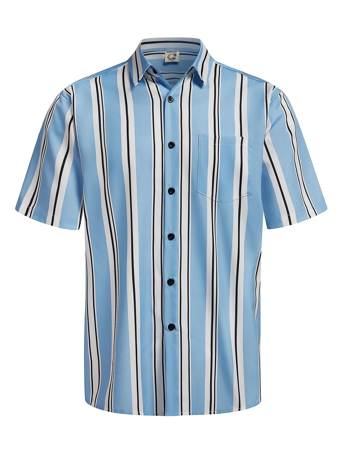 Design Harddaddy Striped Short-Sleeve Button-Up Shirt White and Gray Shirt - 24