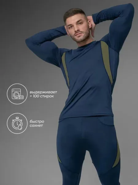 Design Performance Base Layer Set Navy with Olive Green Panels Activewear - 1