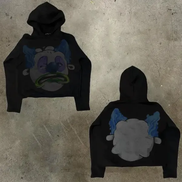 Design Clown Graphic Cropped Hoodie Black - 1