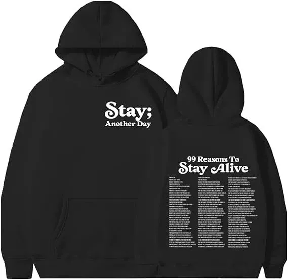 Design '100 Reasons To Stay Alive' Graphic Hoodie White - 13