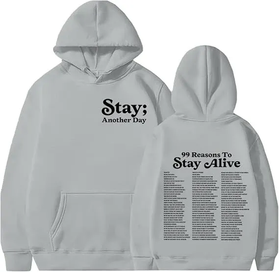 Design '100 Reasons To Stay Alive' Graphic Hoodie White - 14