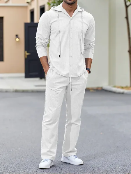 Design Hooded Button-Up Set White - 1