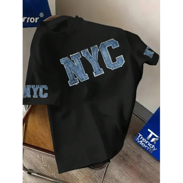 Design NYC Denim Patch T-Shirt Black - 1