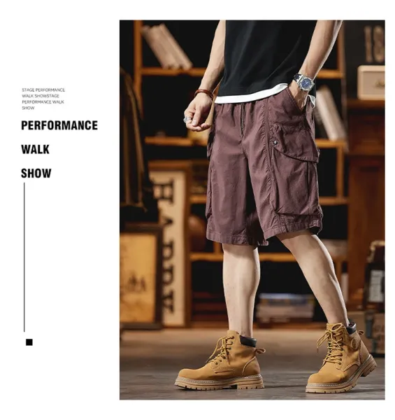 Design Cargo Shorts Black + Brown T-Shirt + Tan Boots - 21