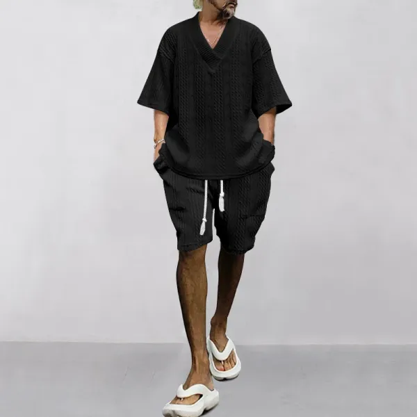 Design Knit V-Neck Oversized Set Gray - 30
