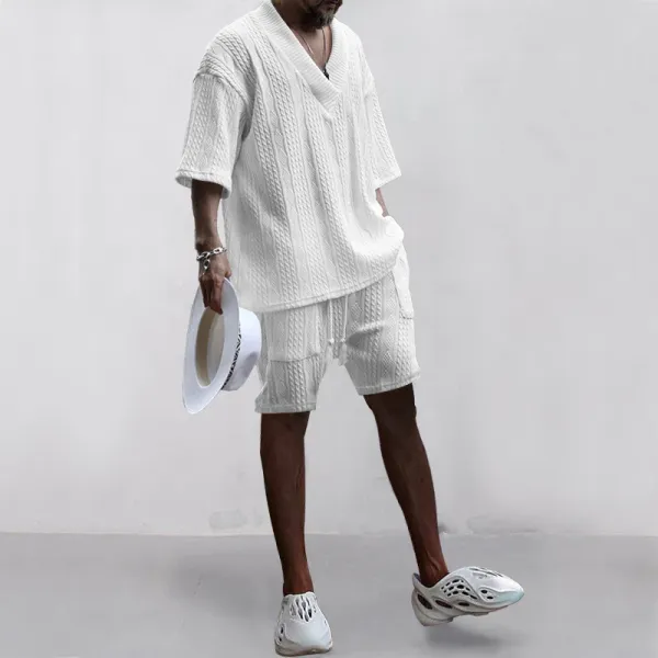 Design Knit V-Neck Oversized Set Gray - 16