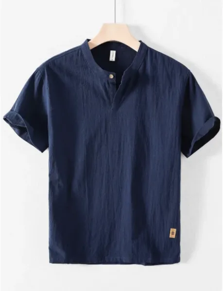 Design Henley Shirt Navy Blue Tops.shirt - 1