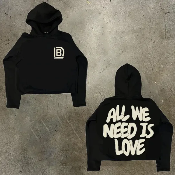 Design 'All We Need Is Love' Cropped Hoodie Black - 1