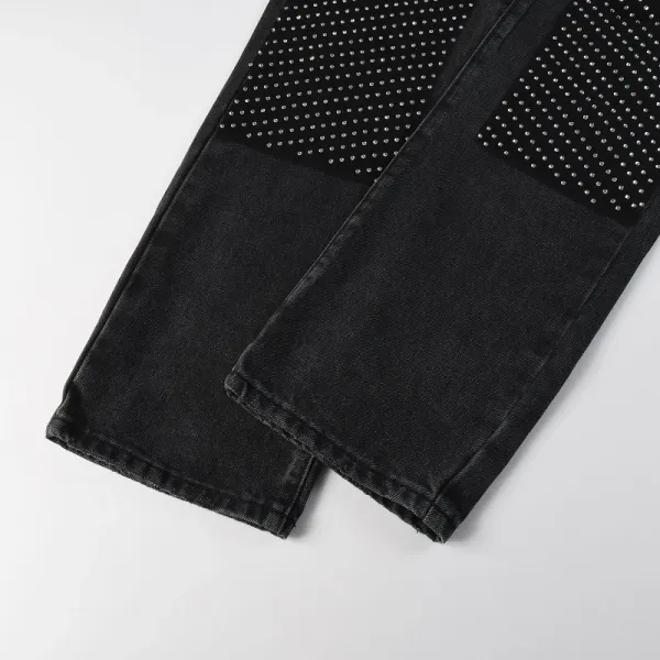 Design Studded Knee Panel Black Denim Jeans - 10