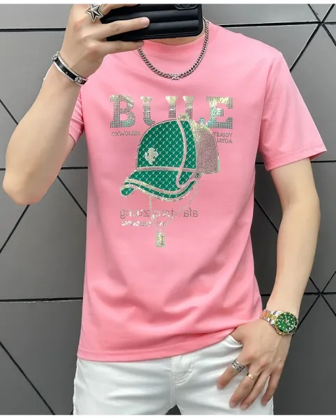 Design Bule Graphic Rhinestone Embellished Yellow T-Shirt - 24