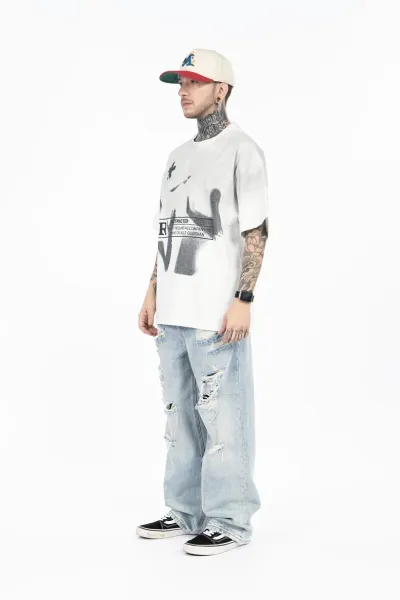 Design Restricted Graphic Print White T-Shirt - 10