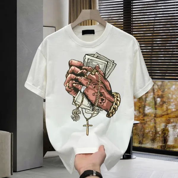 Design Hand with Money and Cross Graphic Black T-Shirt - 7