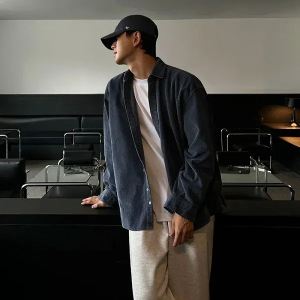 Design Corduroy Shirt Jacket Navy Blue Outerwear - 1
